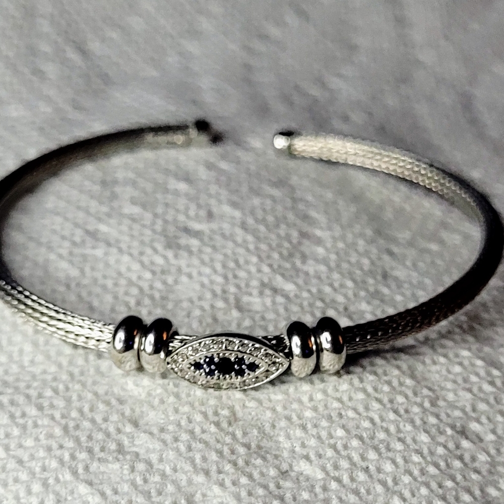 Dyadema Italy 925 Sterling Silver Cats Eye Cz Cuff Bracelet 7"